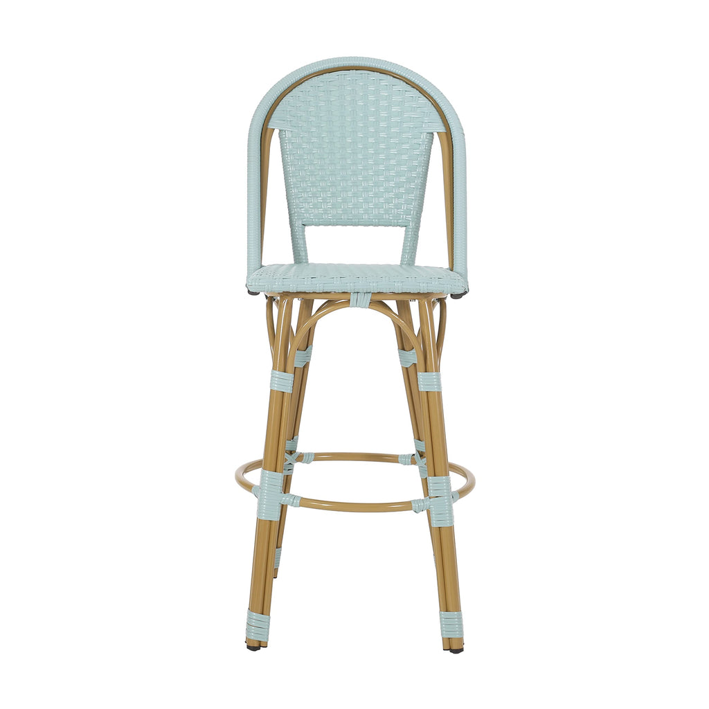 29.5" PE Rattan Aluminum Bar Stools, Set of 2, Light Teal E283
