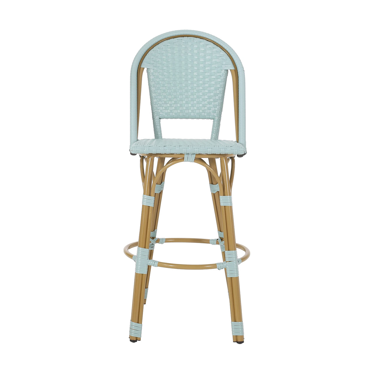 29.5" PE Rattan Aluminum Bar Stools, Set of 2, Light Teal E283