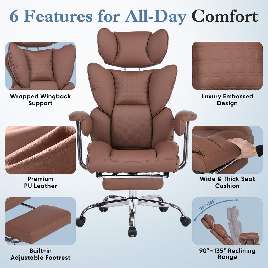 Big and Tall Home Office Desk Chair with Footrest K8842