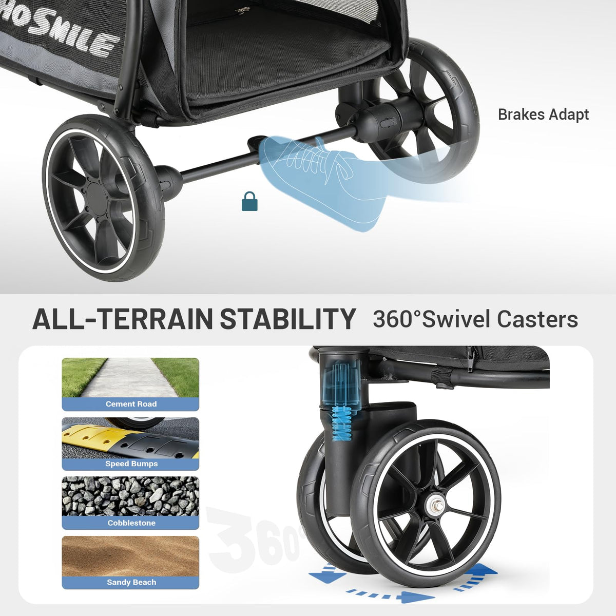 Foldable 3 Wheels Gray Dog Stroller P167
