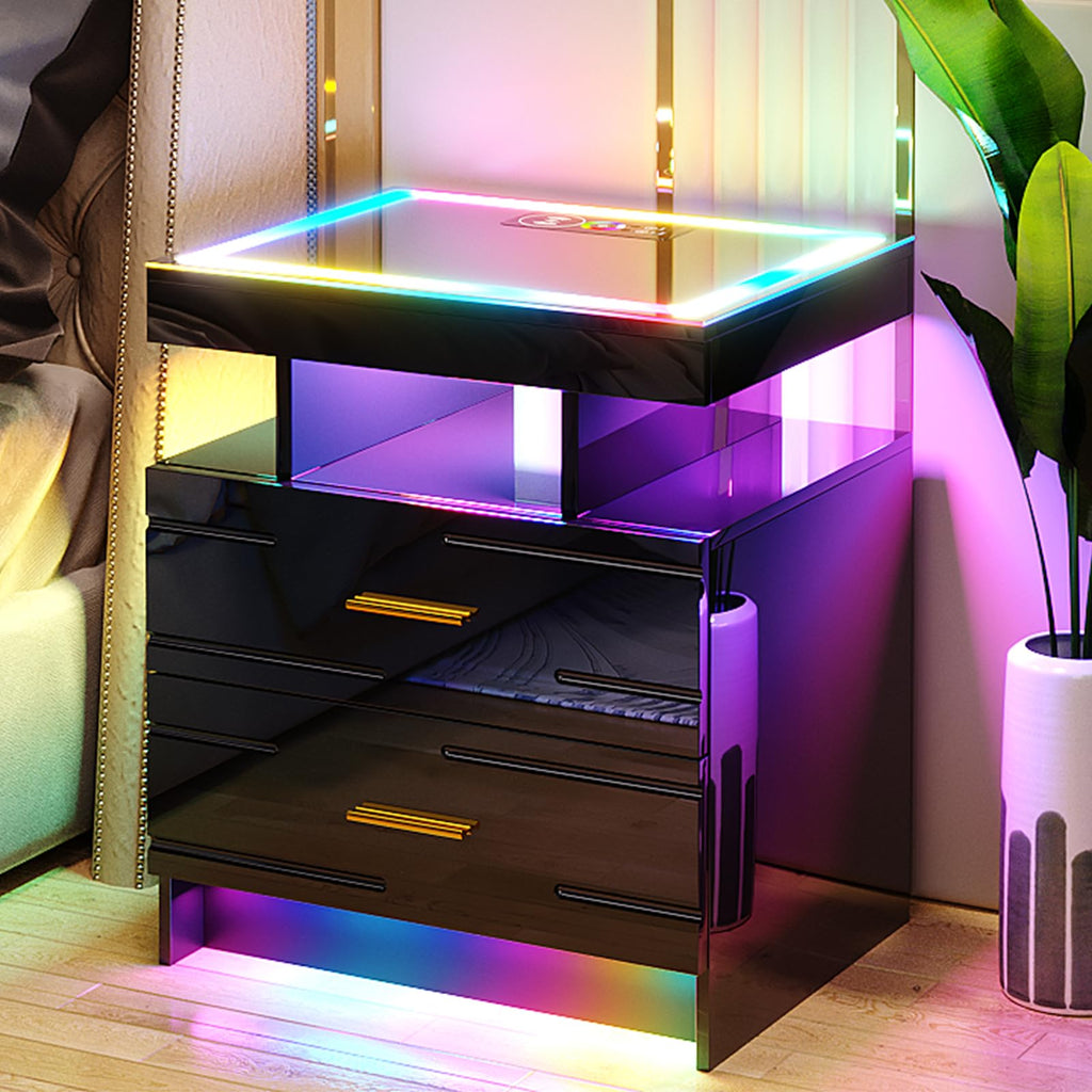 Black Smart Nightstand with Wireless Charging Station Y4285