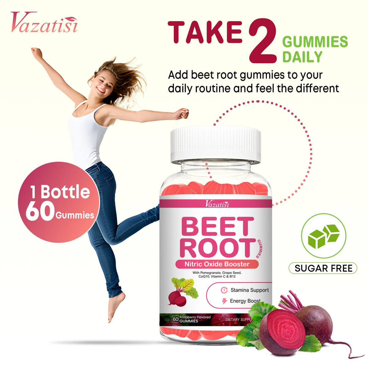Beet Root Gummies with Coq 10, Grape Seed, Pomegranate, 60 Chews K458