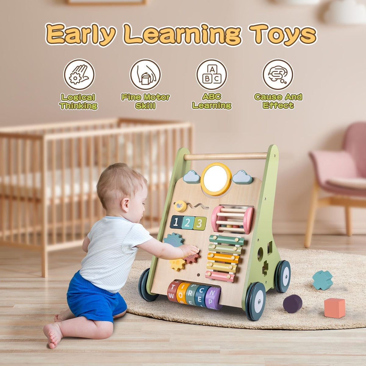 Wooden Baby Walker with Wheels B142742