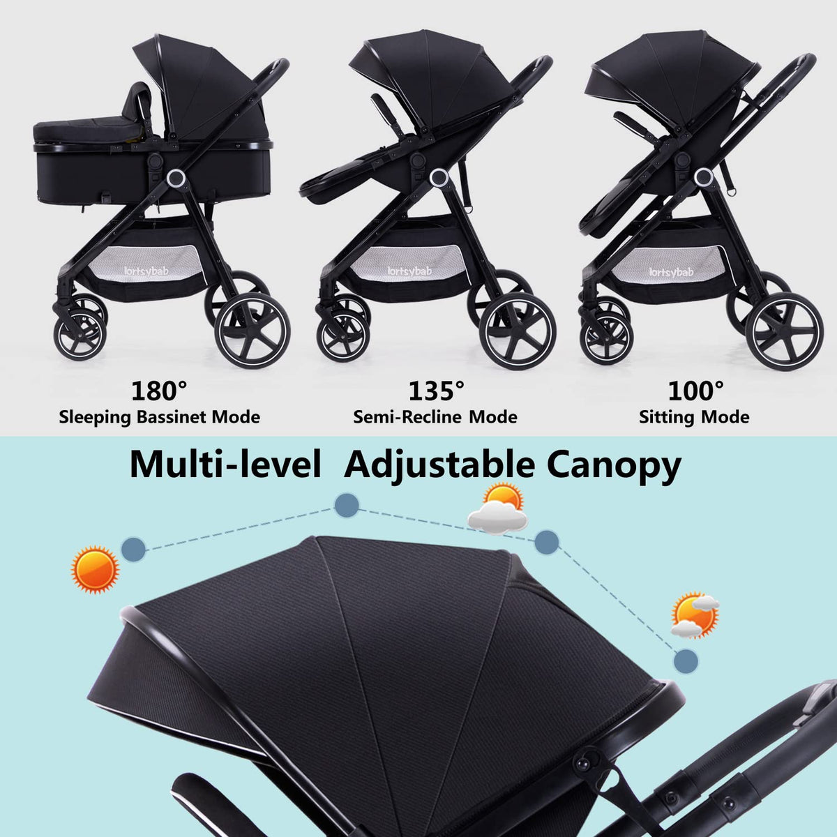 2-in-1 Folding Baby Stroller with Reversible Seat M841