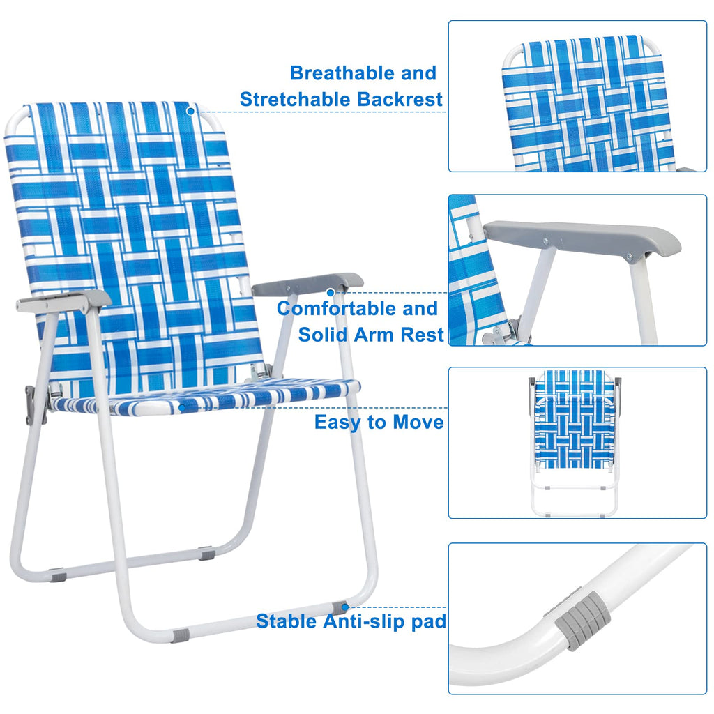 Blue Webbed Folding Lawn Chairs Set of 2 G6791