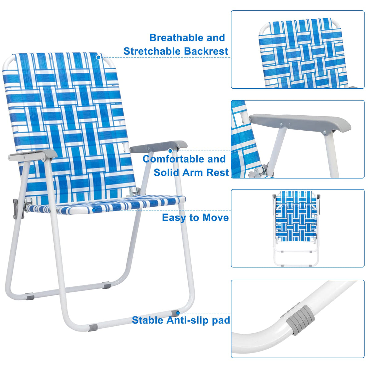 Blue Webbed Folding Lawn Chairs Set of 2 G6791