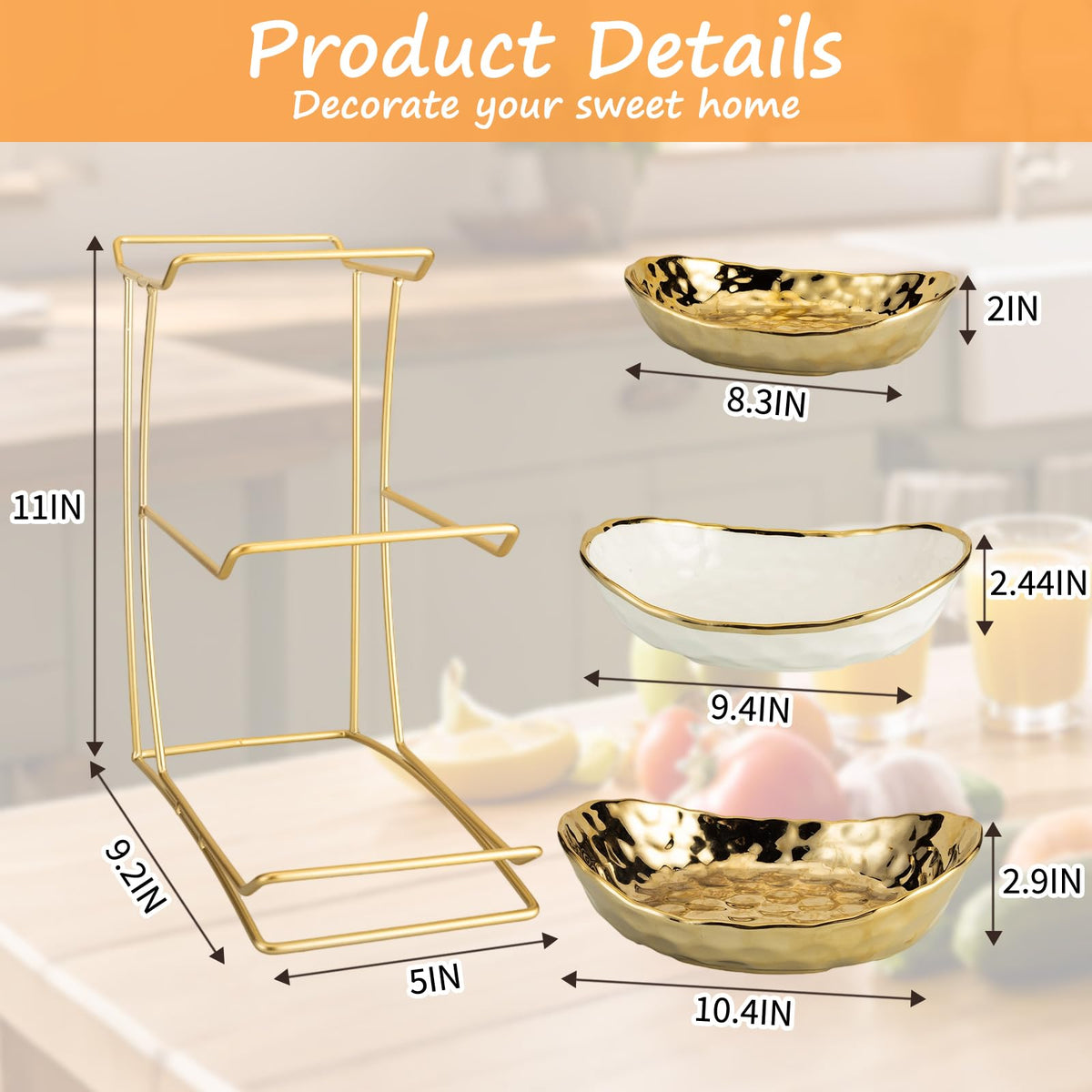 3 Tier Ceramic Fruit Bowl with Metal Rack K2270