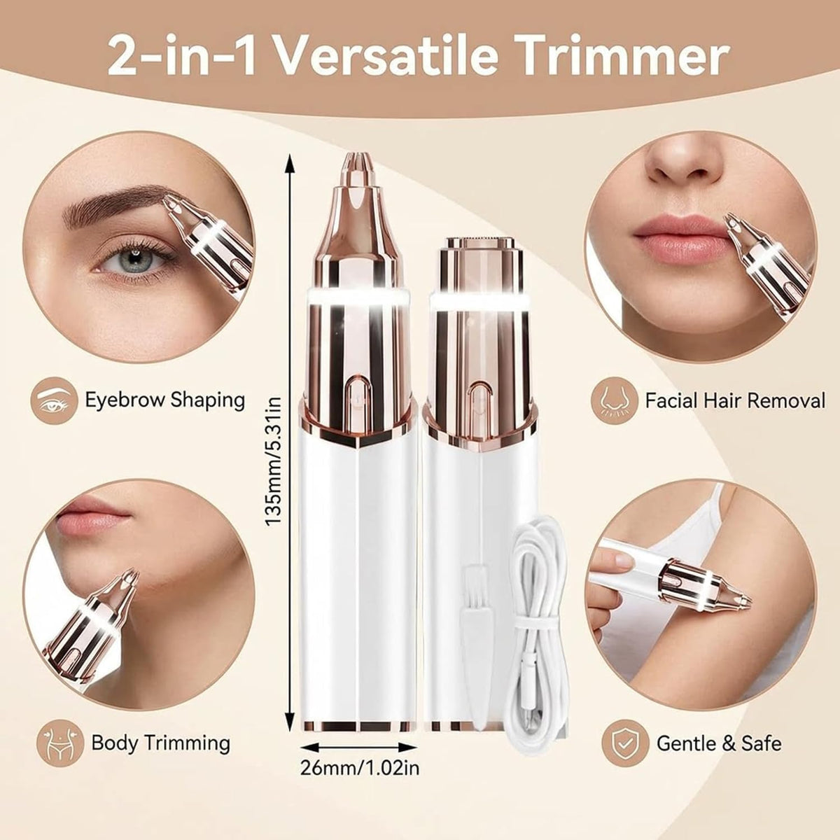 Rechargeable 2-in-1 Facial Hair Remover and Eyebrow Trimmer P715
