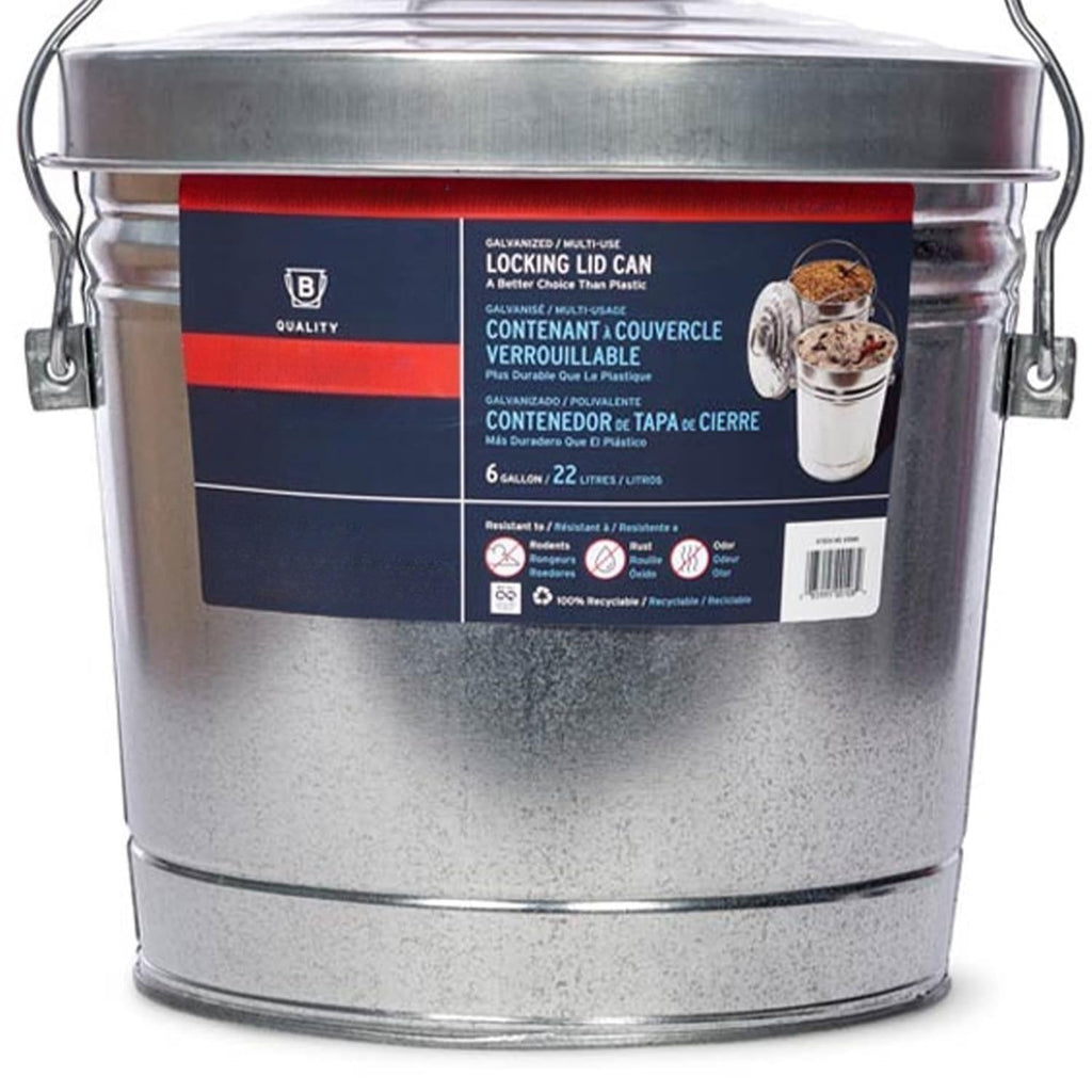 Galvanized Steel Locking Lid Storage Can 6-Gallon N97954