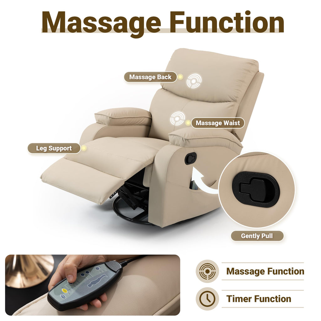 Beige Leather Swivel Rocking Recliner Chair S309960