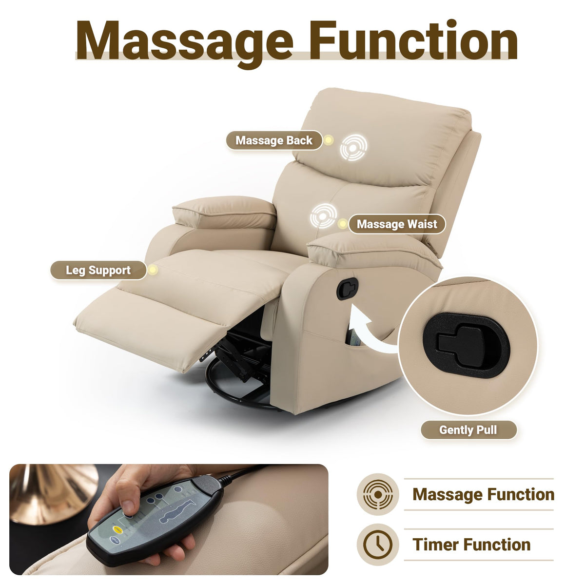Beige Leather Swivel Rocking Recliner Chair S309960