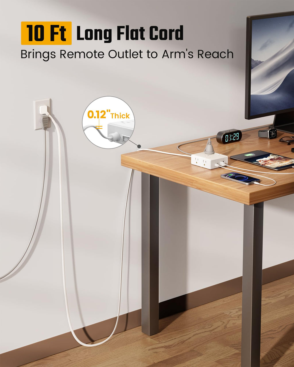 Flat Plug Surge Protector Power Strip K698