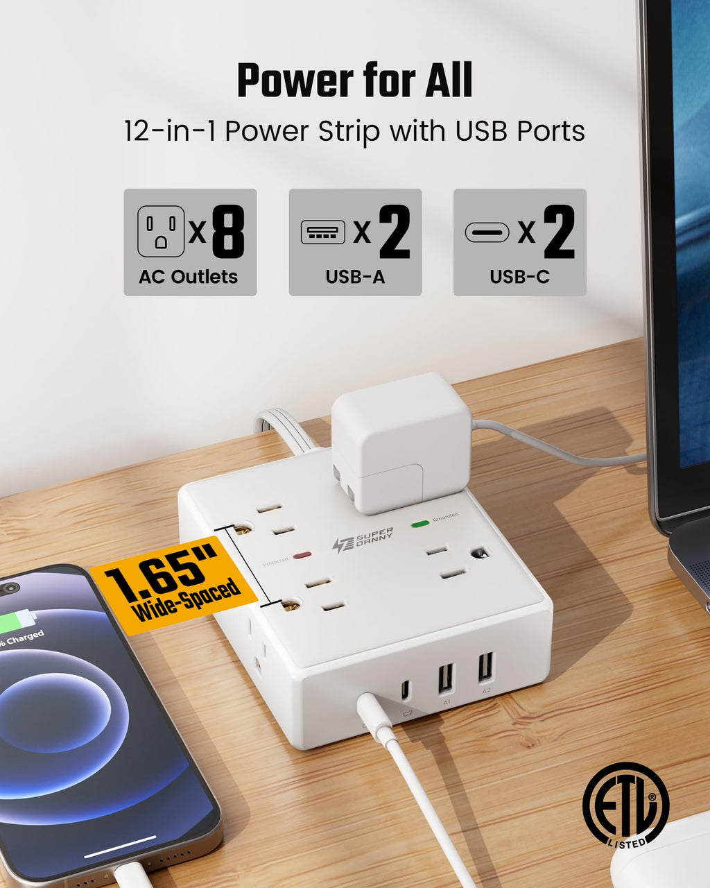 Flat Plug Surge Protector Power Strip K698
