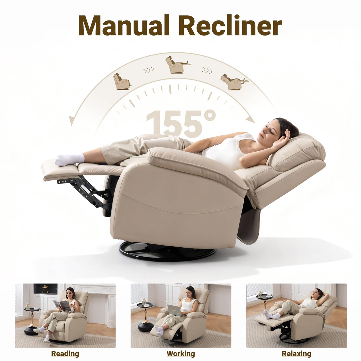 Beige Leather Swivel Rocking Recliner Chair S309960