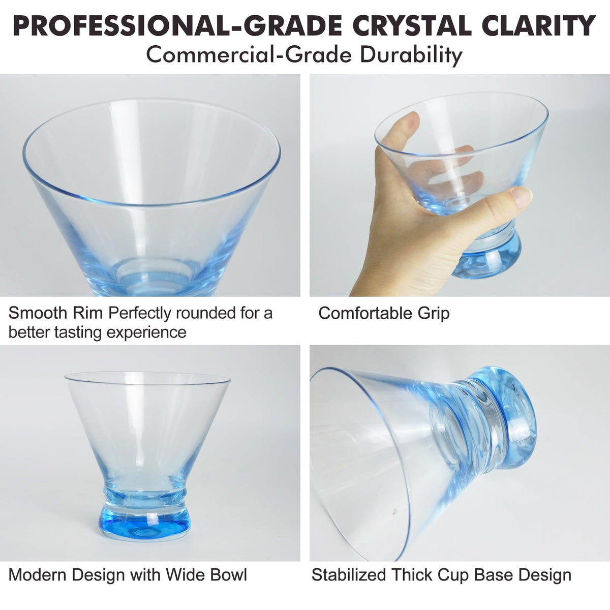 Multi Colored Stemless Martini Glasses Set of 6 D88468