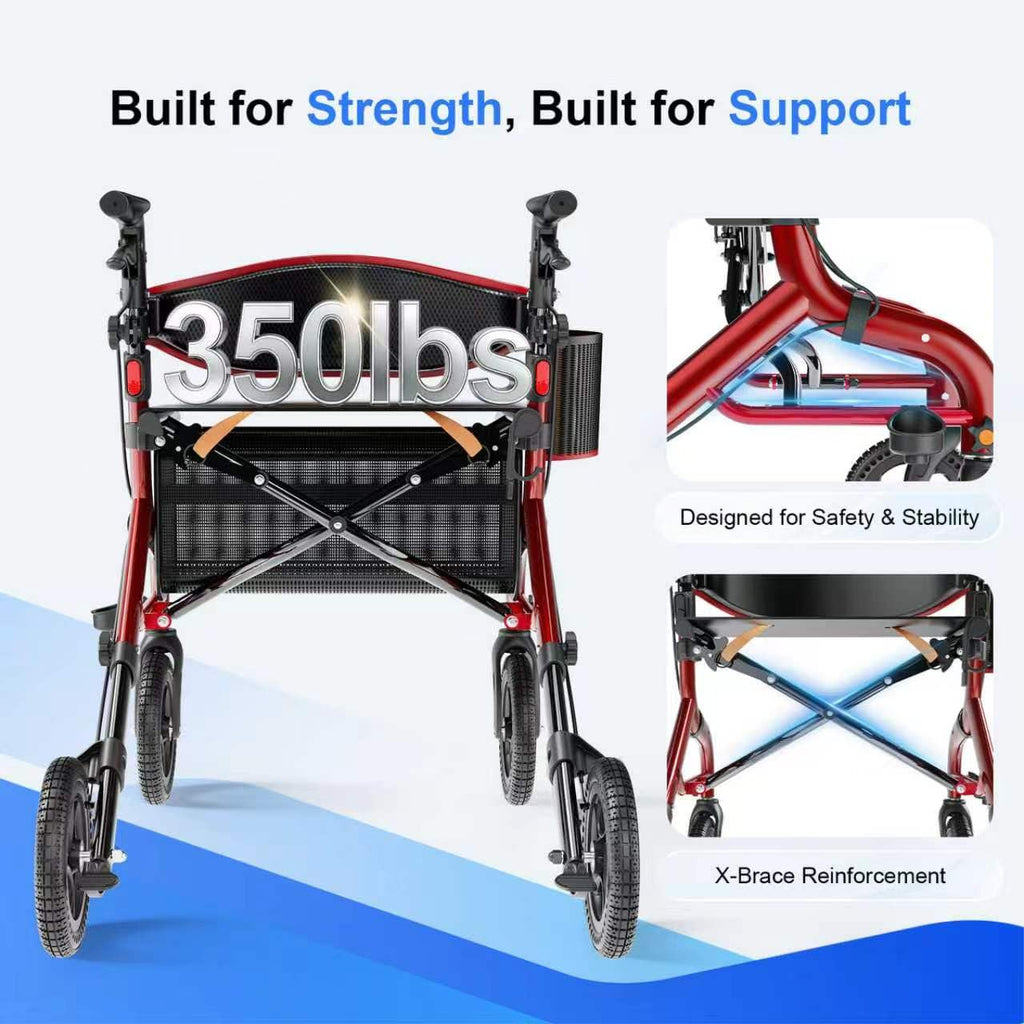 Red 8" All-Terrain Rollator Walker J244
