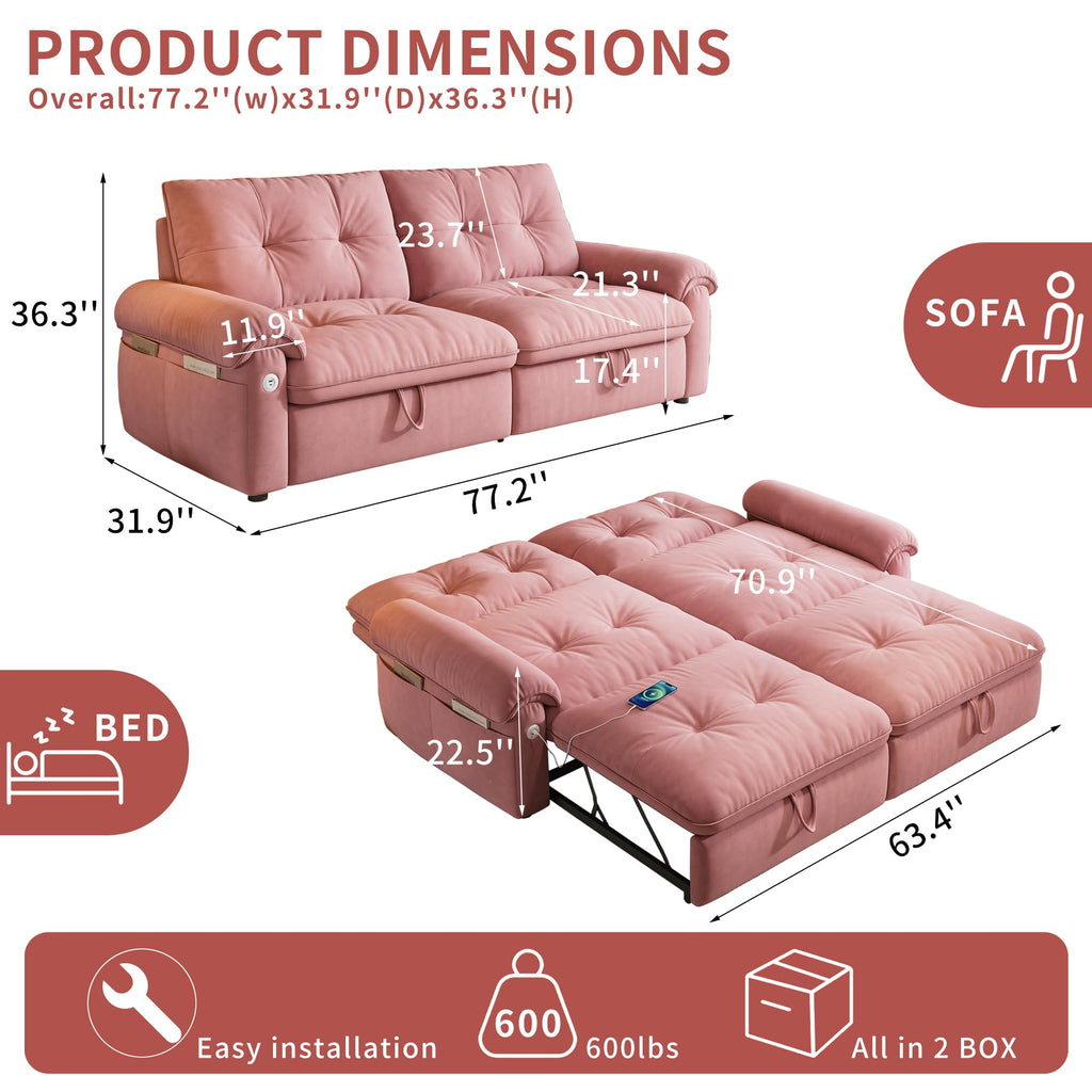 Queen Size Pink Sofa Bed with Pull Out Bed F1310