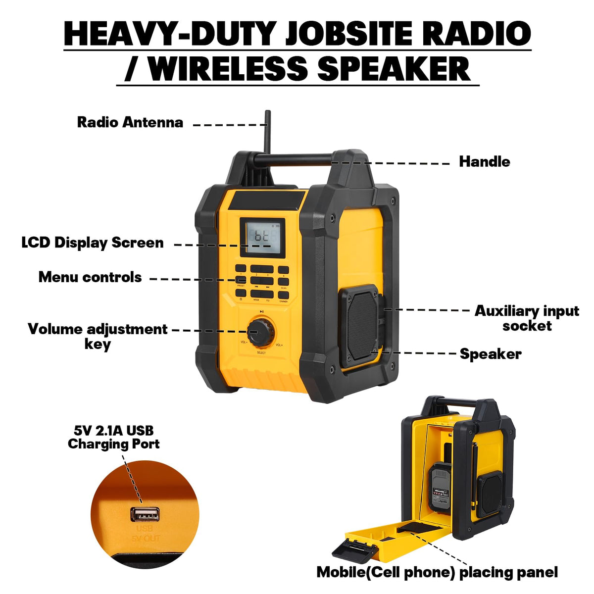 Portable Waterproof AM/FM Jobsite Radio Speaker C3072