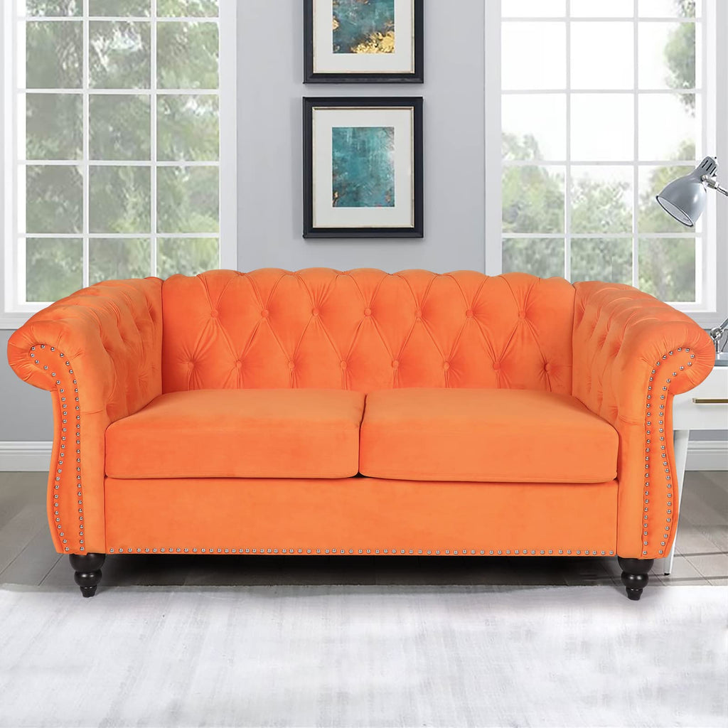 Orange Velvet 2 Seater Sofa T4786