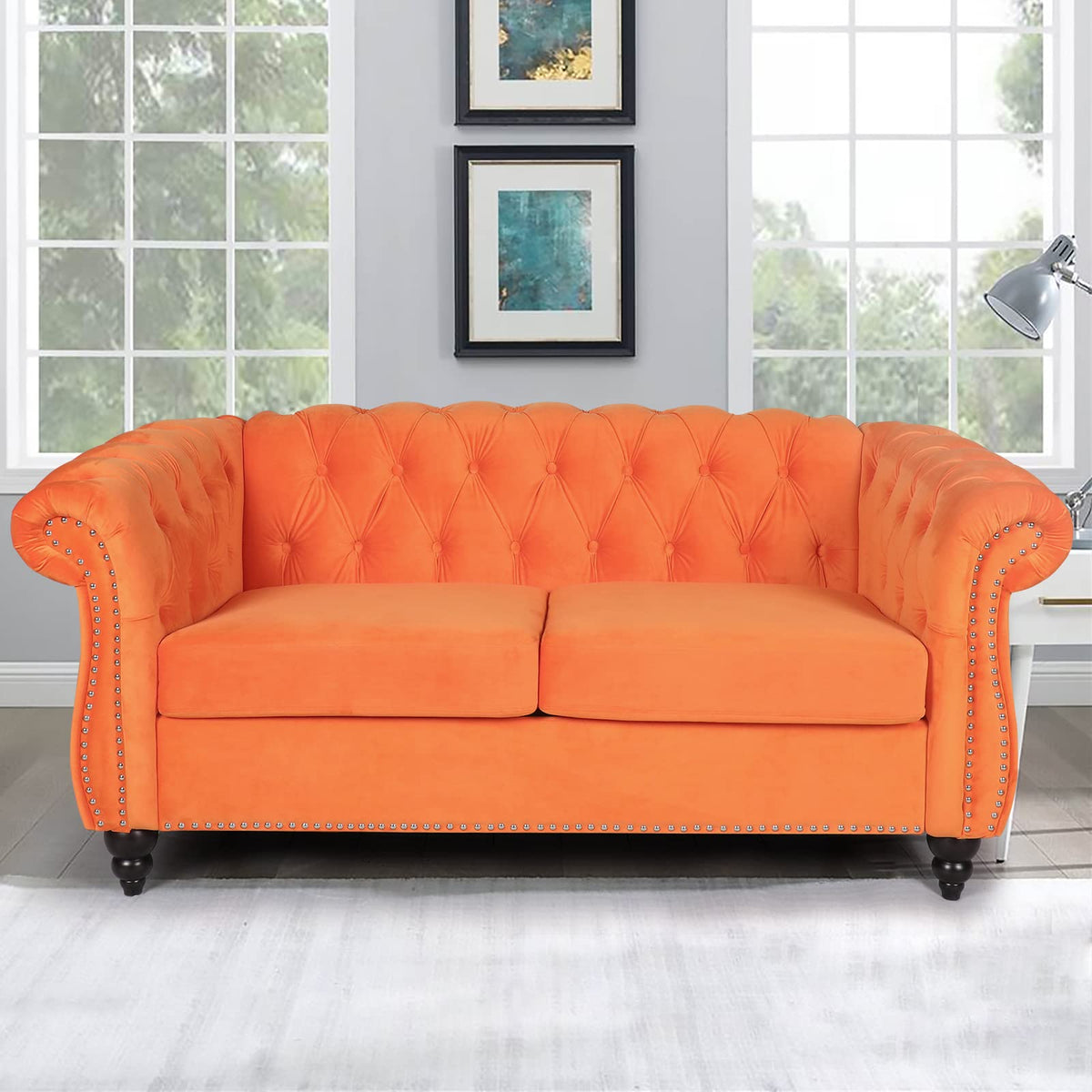 Orange Velvet 2 Seater Sofa T4786