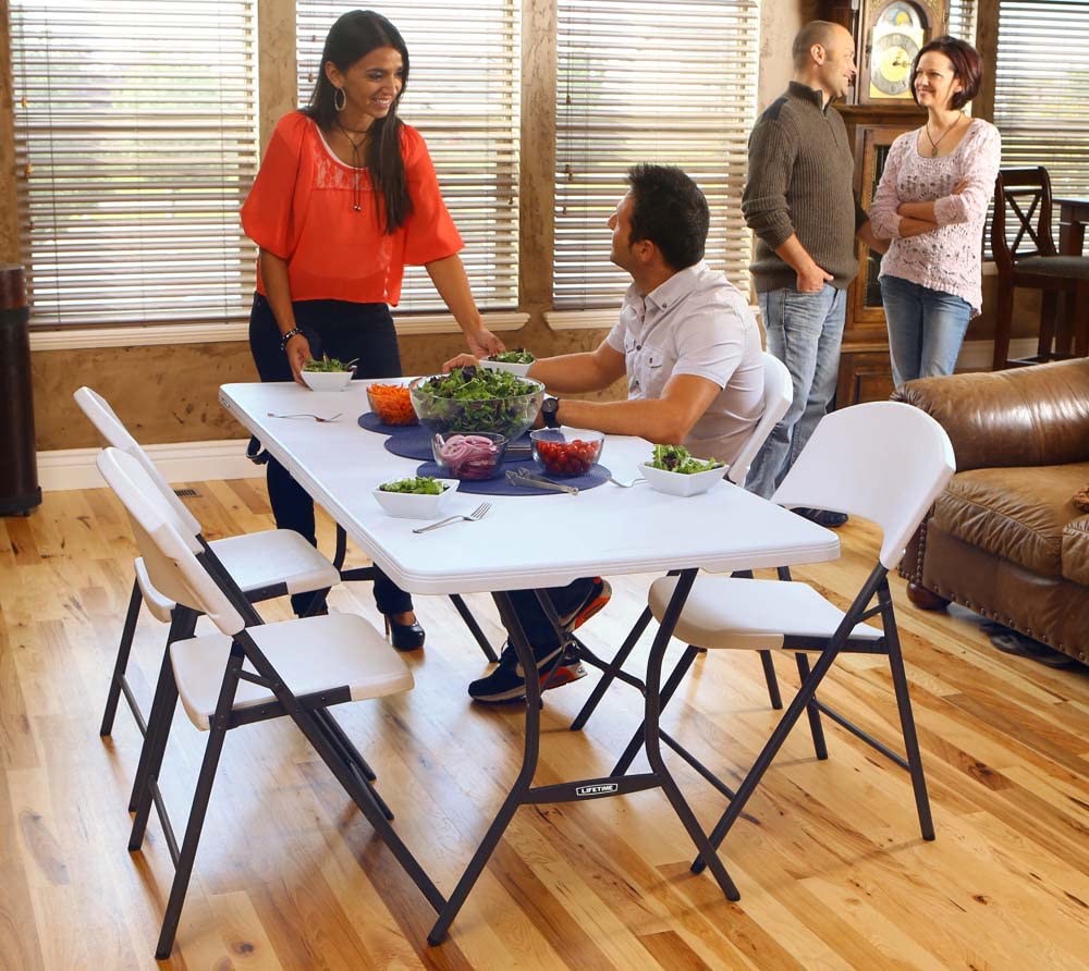6 Feet White Granite Folding Table V25777