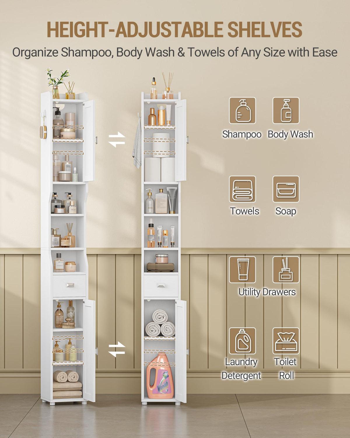 White Tall Narrow Bathroom Storage Cabinet W53116