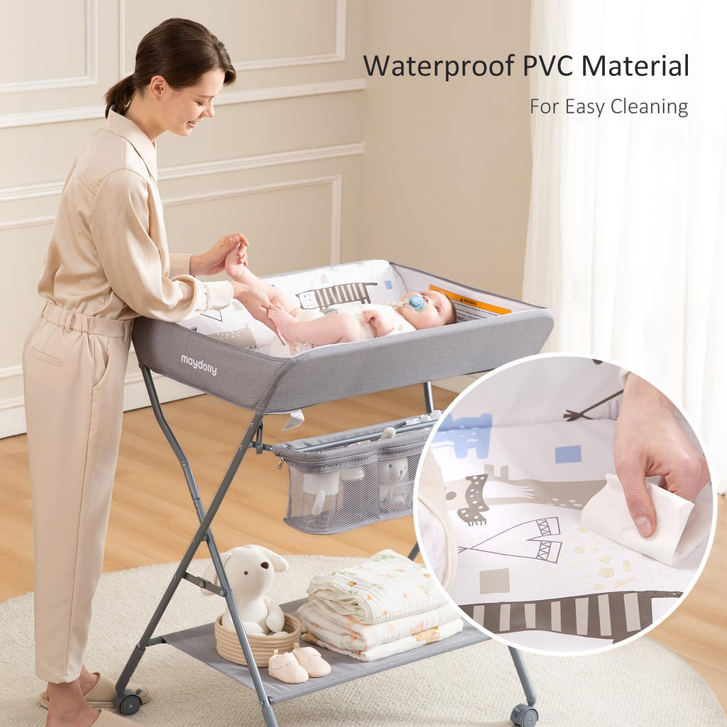 Portable Adjustable Height Folding Baby Changing Table with Wheels C82707