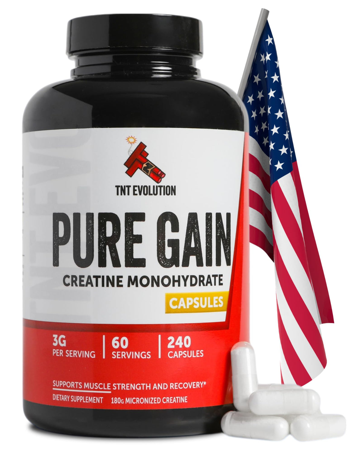 Creatine Monohydrate Capsules 750mg 240 Count Gluten Free Y236