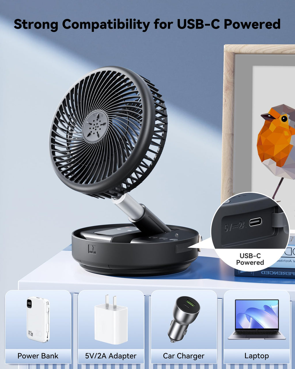 Portable Oscillating Travel Fan with Remote G995741