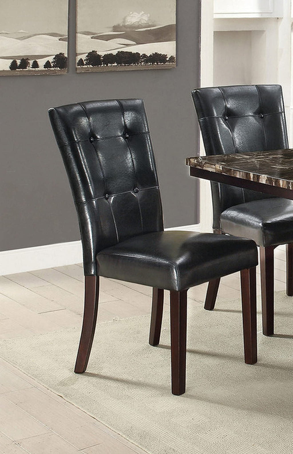 Black Faux Leather Tufting Parson Chairs Set of 2 I225