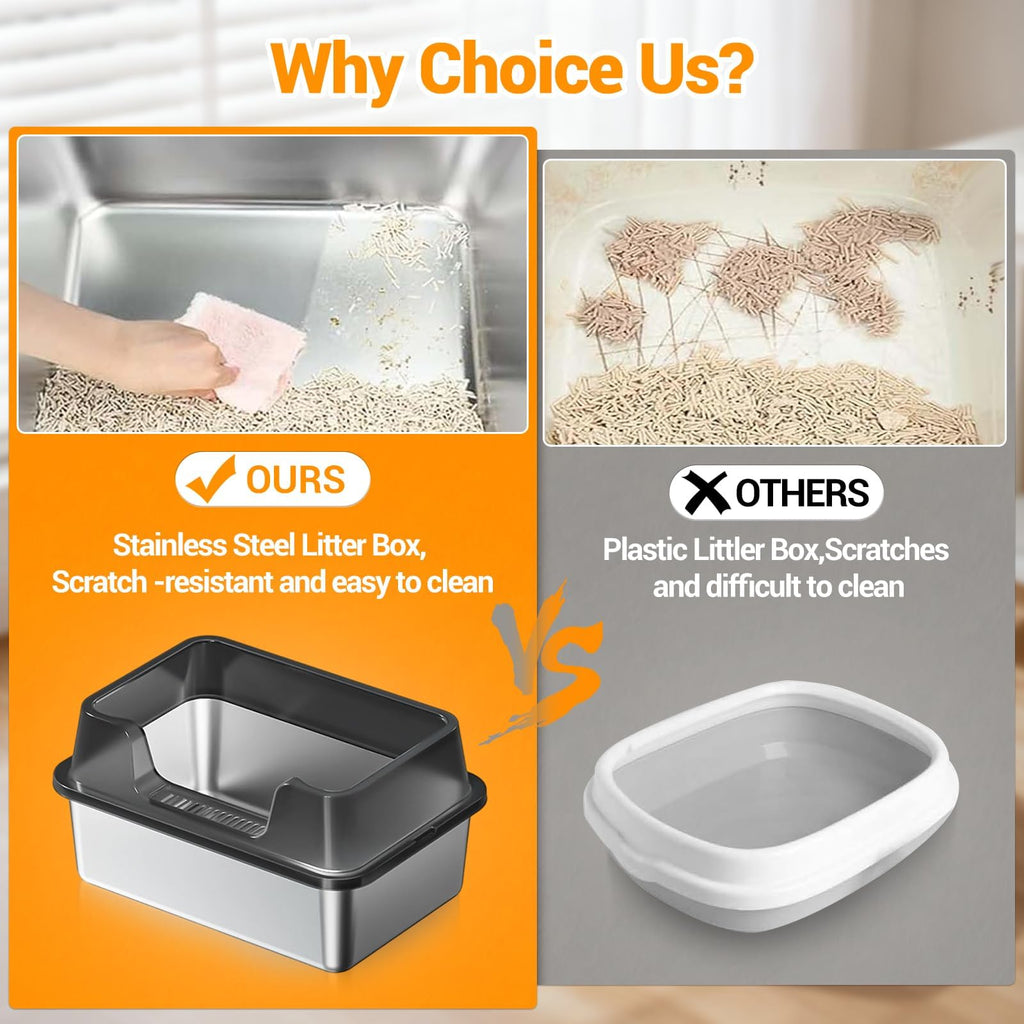 XL Stainless Steel Enclosed Cat Litter Box with Scoop J414