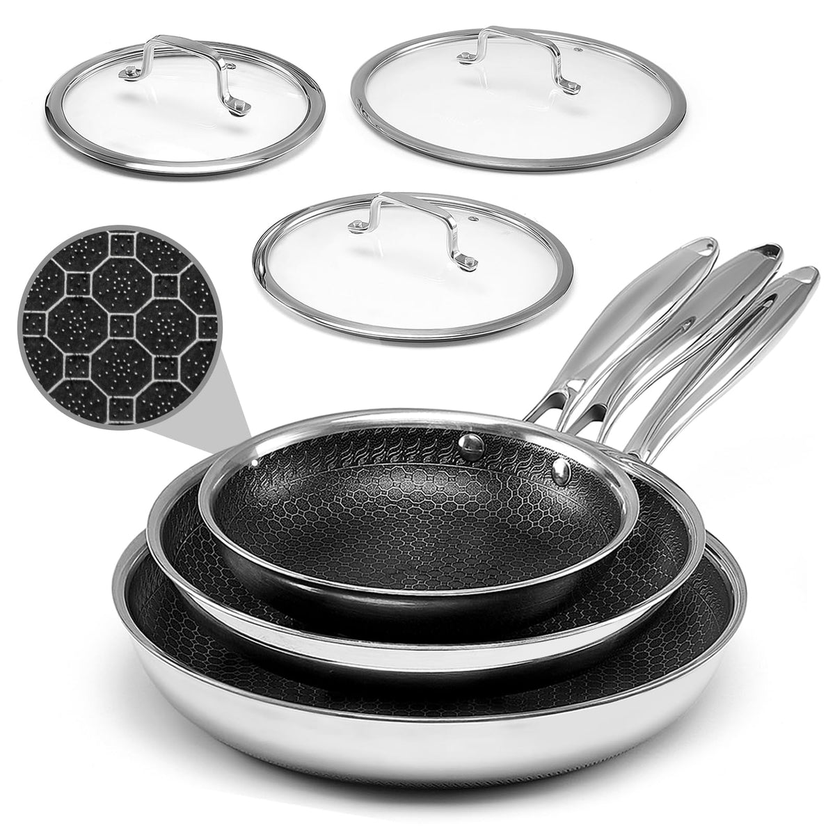 Nonstick Stainless Steel Frying Pans with Lid F115409