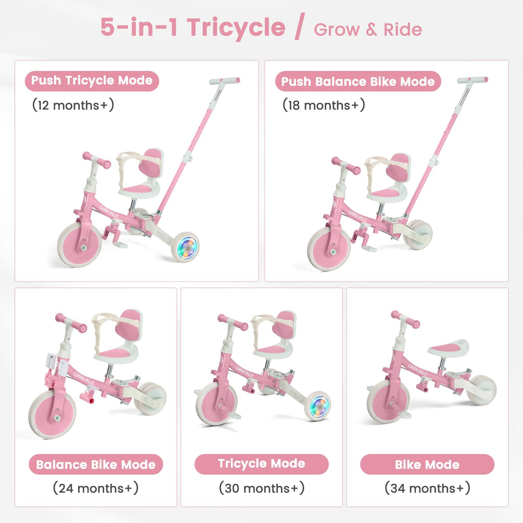 5-in-1 Convertible Toddler Tricycle with Push Handle Z6789
