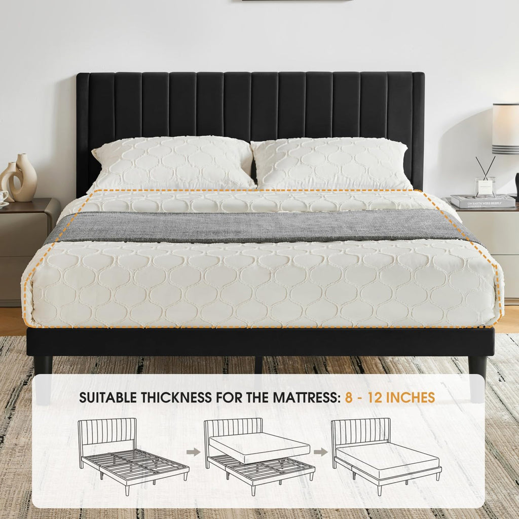 Queen Size Velvet Upholstered Platform Bed Frame T723134