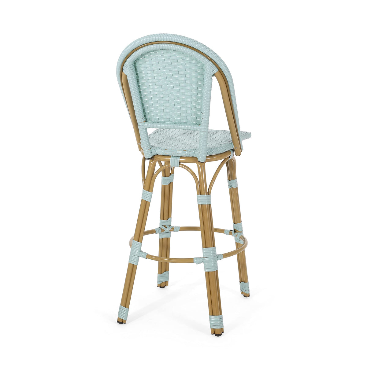 29.5" PE Rattan Aluminum Bar Stools, Set of 2, Light Teal E283