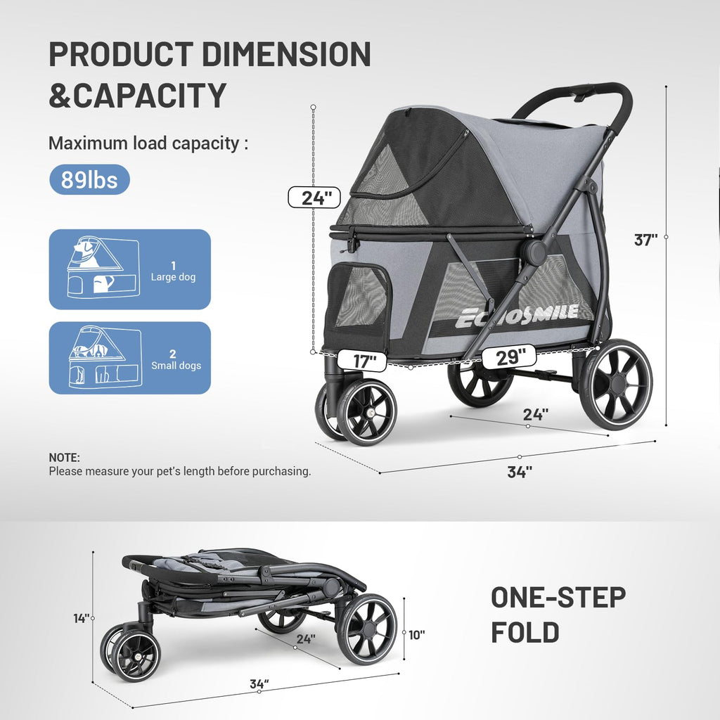 Foldable 3 Wheels Gray Dog Stroller P167