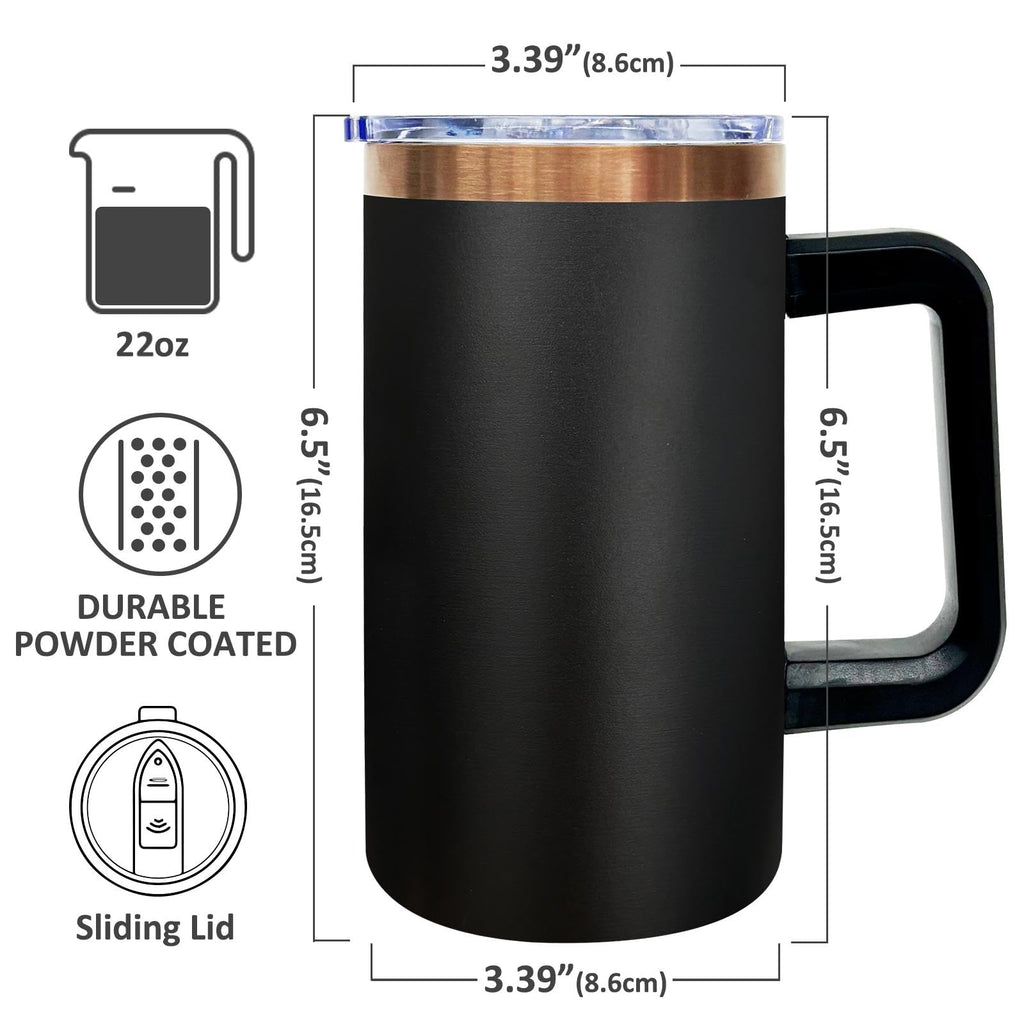 22oz Insulated Coffee Mug with Handle and Lid Black U5421