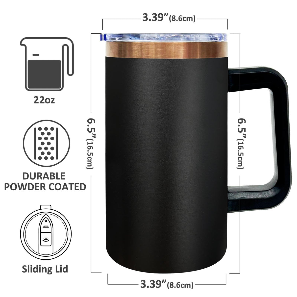 22oz Insulated Coffee Mug with Handle and Lid Black U5421