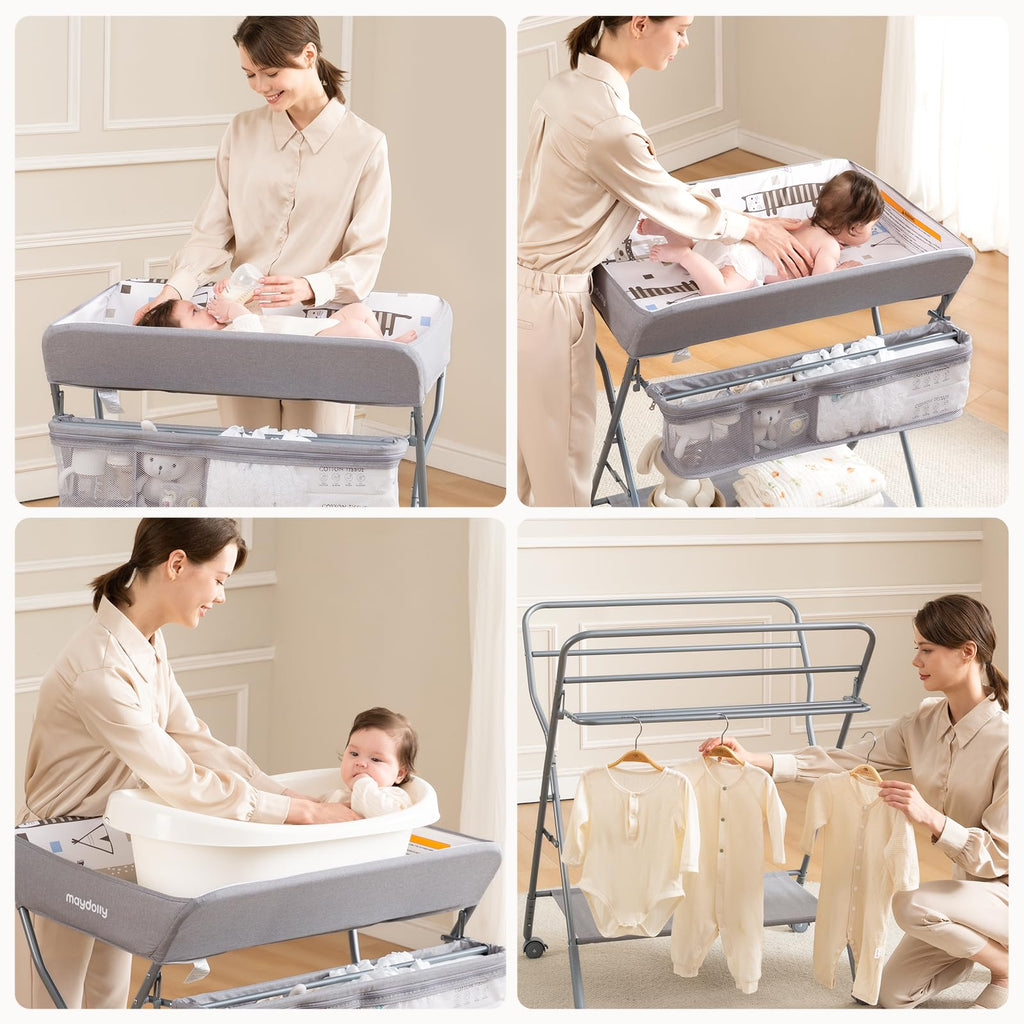 Portable Adjustable Height Folding Baby Changing Table with Wheels C82707