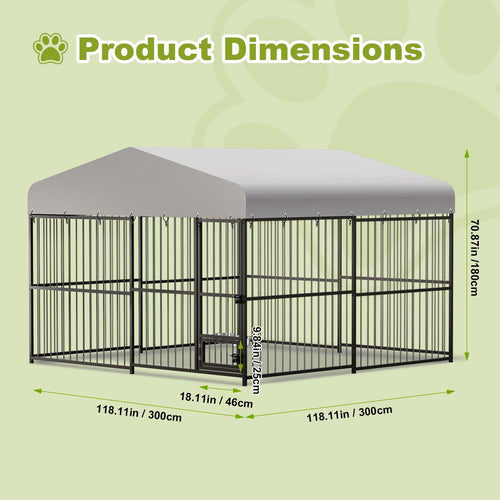 10x10x6 FT Heavy-Duty Metal Dog Kennel with Cover T96966