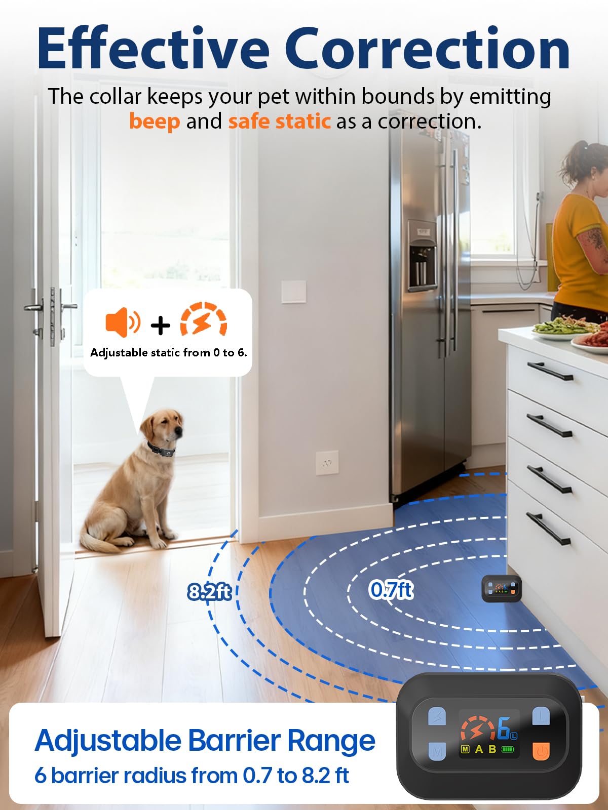 Wireless Pet Barrier Waterproof Adjustable Range 16.4 ft Rechargeable A75751
