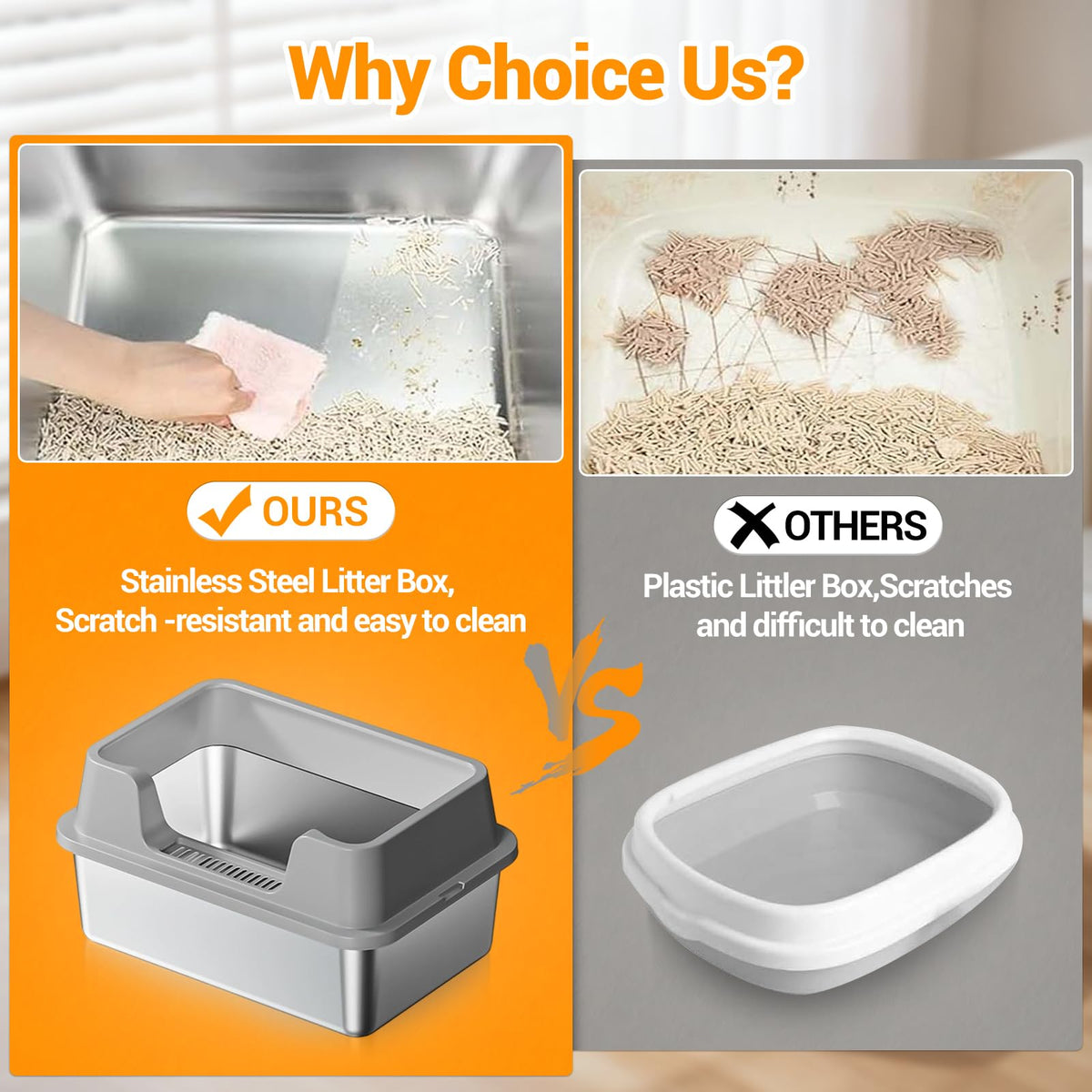 XL Stainless Steel Enclosed Cat Litter Box with Scoop J414
