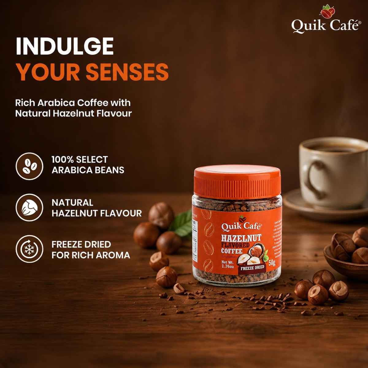 Hazelnut Freeze Dried Instant Coffee 1.76 oz B9704