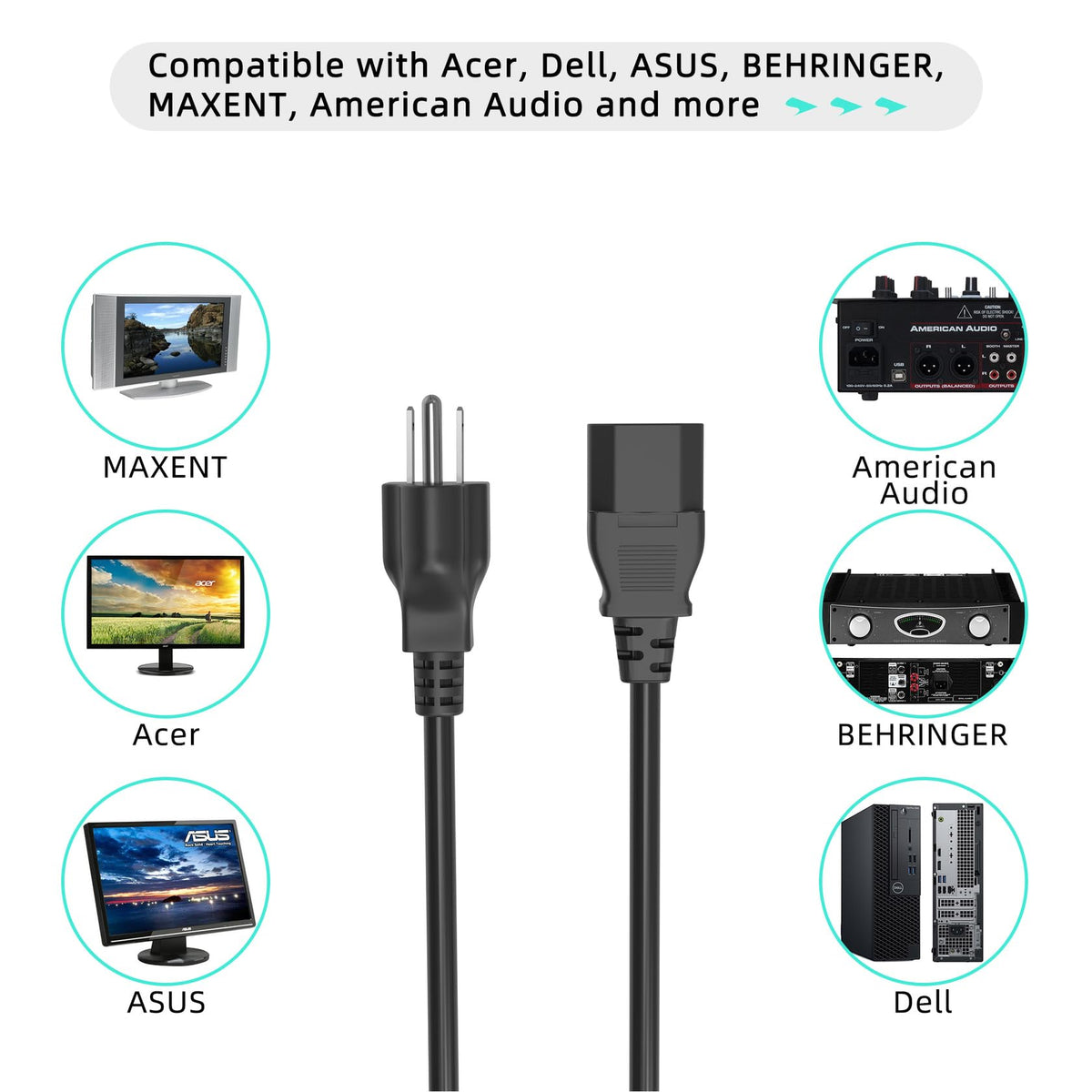 5ft AC Power Cord Cable B7006