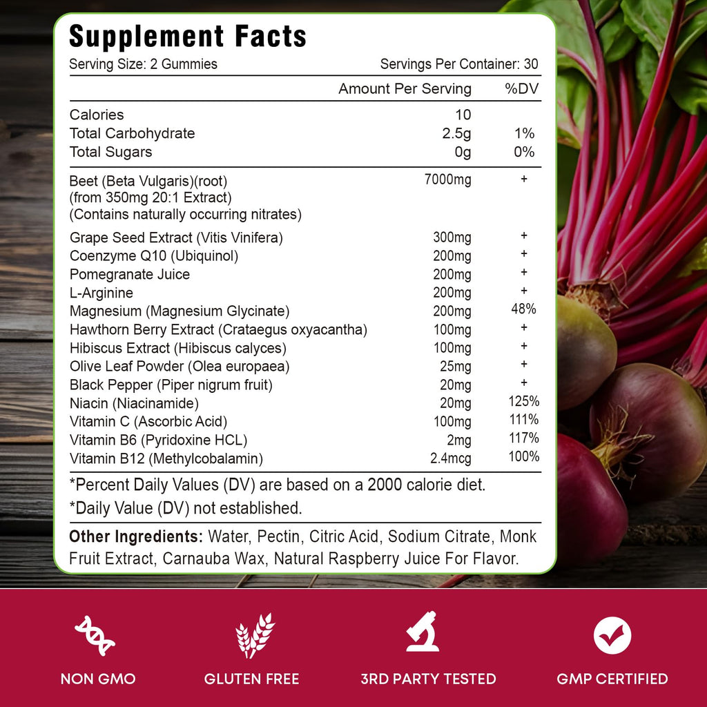 Beet Root Gummies with Coq 10, Grape Seed, Pomegranate, 60 Chews K458