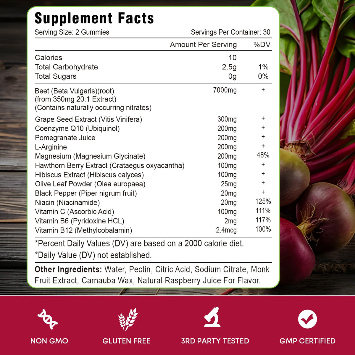 Beet Root Gummies with Coq 10, Grape Seed, Pomegranate, 60 Chews K458