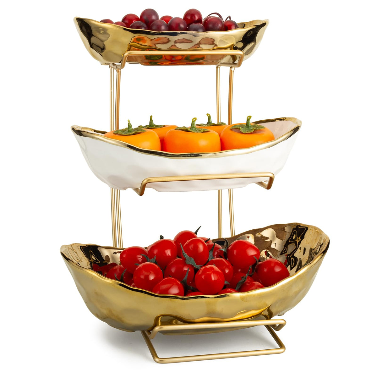 3 Tier Ceramic Fruit Bowl with Metal Rack K2270