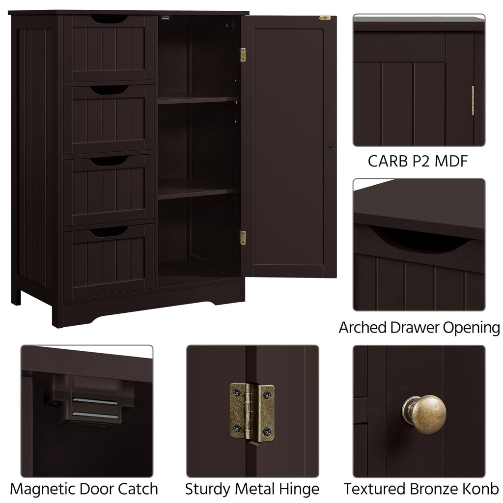 Espresso 4 Drawer Bathroom Storage Cabinet V88936