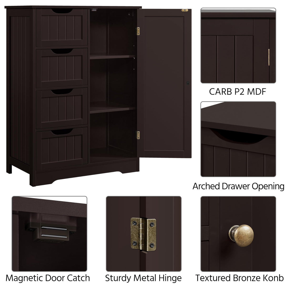 Espresso 4 Drawer Bathroom Storage Cabinet V88936