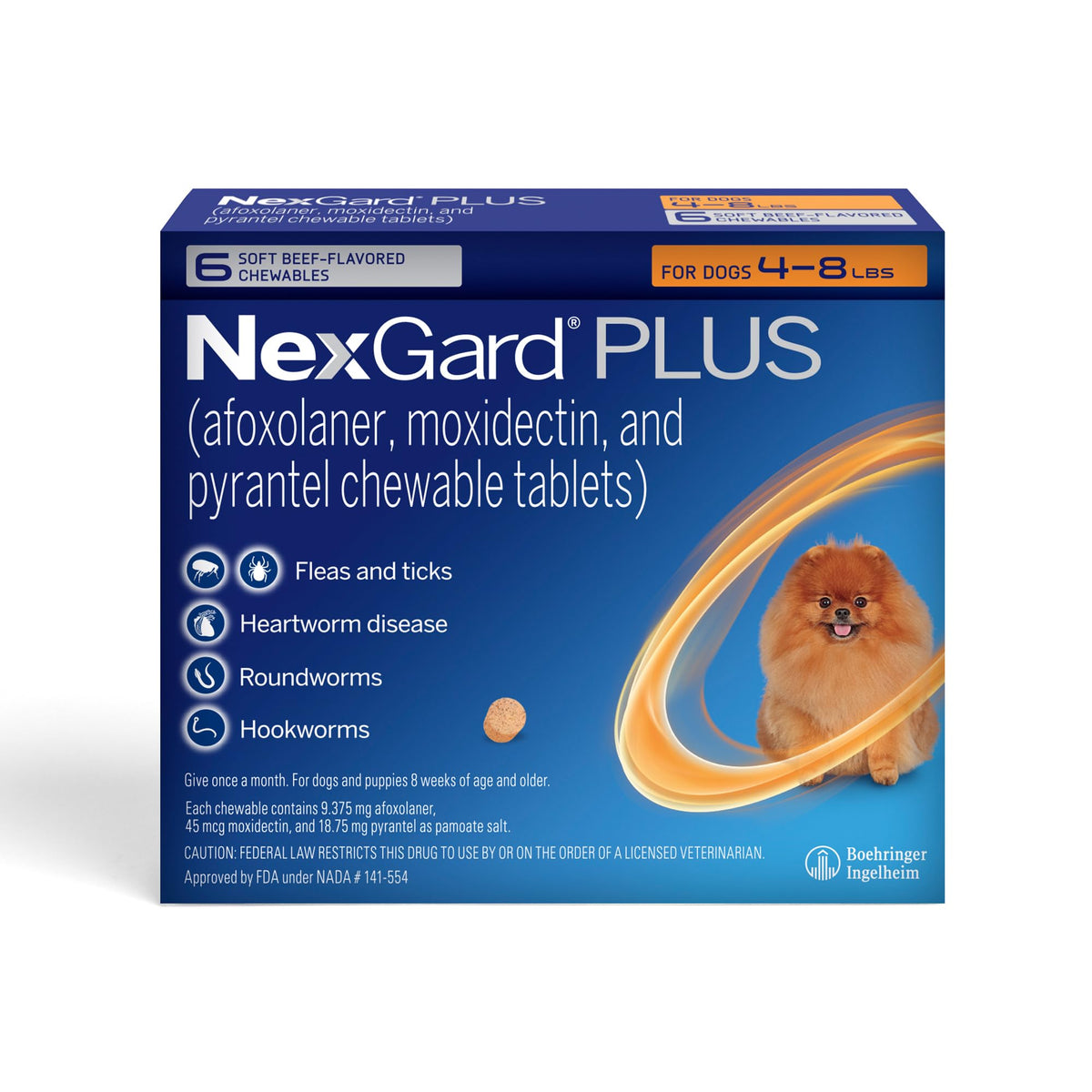 Flea and Tick Heartworm Preventive Soft Chewables for Dogs 4-8 lbs 6 Chews V20556